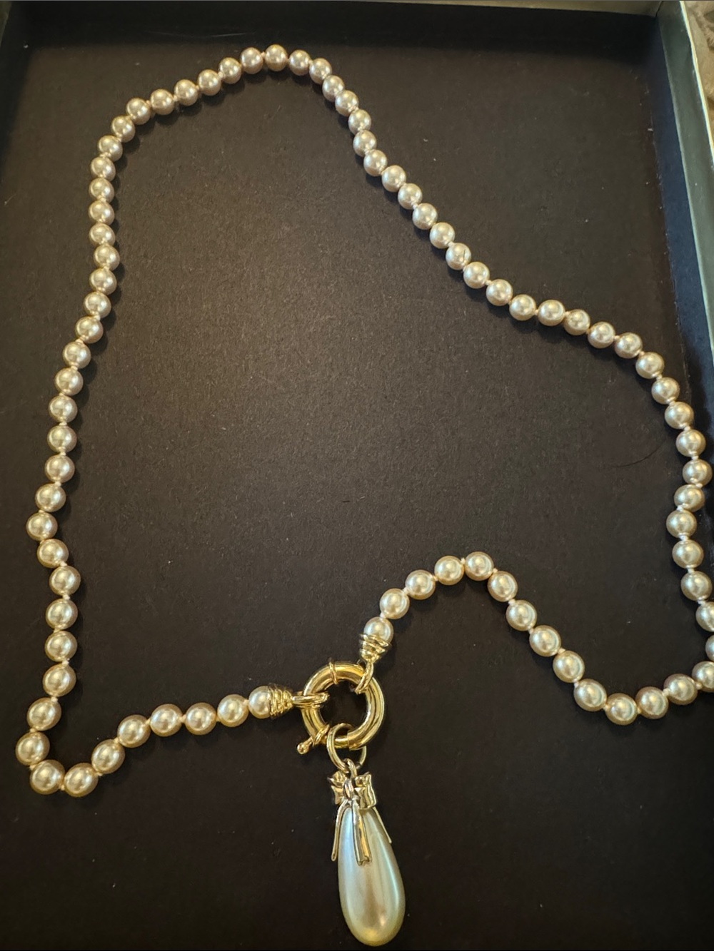 Vintage Joan Rivers Gold Pearl Beaded Necklace with Teardrop Pearl Pendant